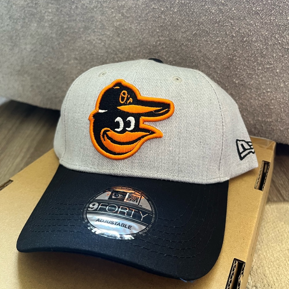 New Era Gray and Black Orioles 9FORTY Cap with Orange Logo